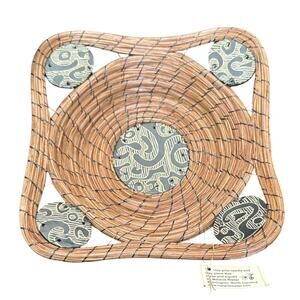 Vintage Handmade Pine needle and  Clay Basket Signed Melanie Walter